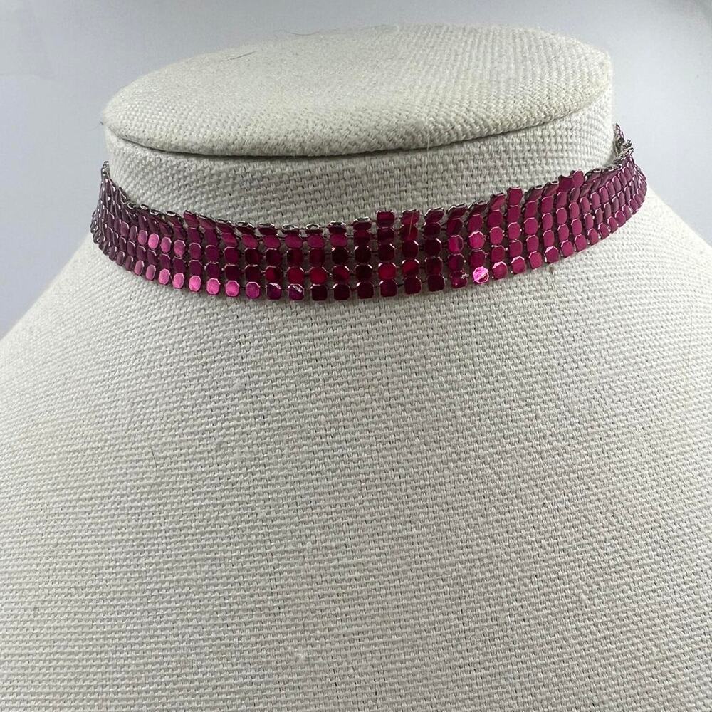 Pink Silver Ombre Metallic Choker Y2K Barbiecore Cherrycore Bratzdoll Style